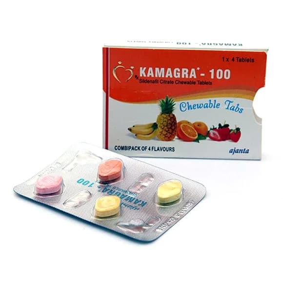 Kamagra 100 Chewable tabs Four Flavours Sildenafil Citrate CT 1×4 Pharmacy EU